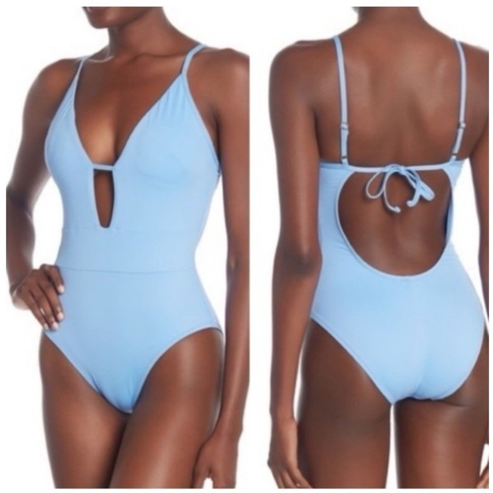 Becca Virtue Plunging‎ Strappy Code One One-Piece Swimsuit Size M Blue